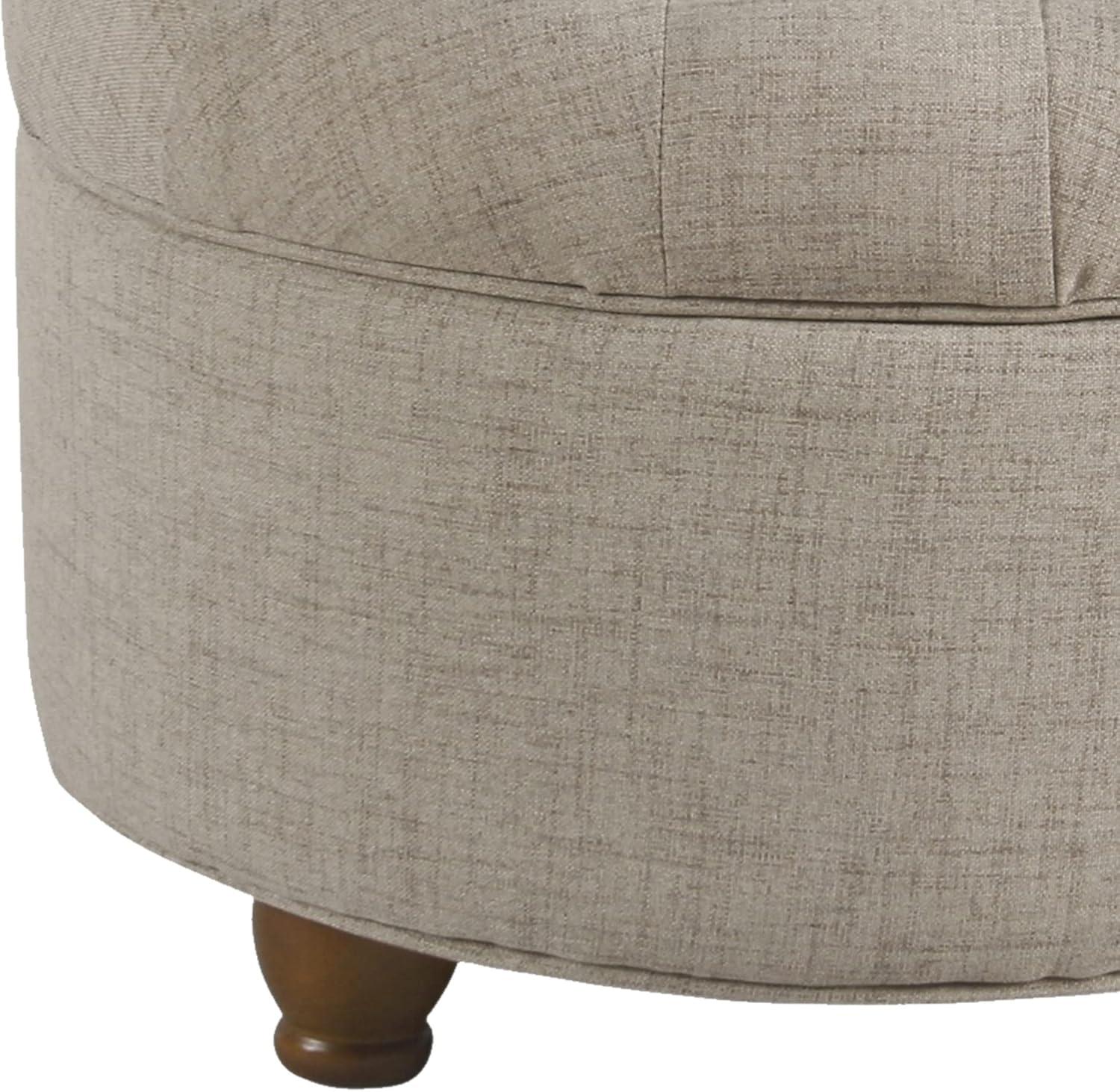 Benzara Otomana de Madera Tapizada en Tela con Almacenamiento con Tapa Elevable Capitoné, Beige-Color:Beige