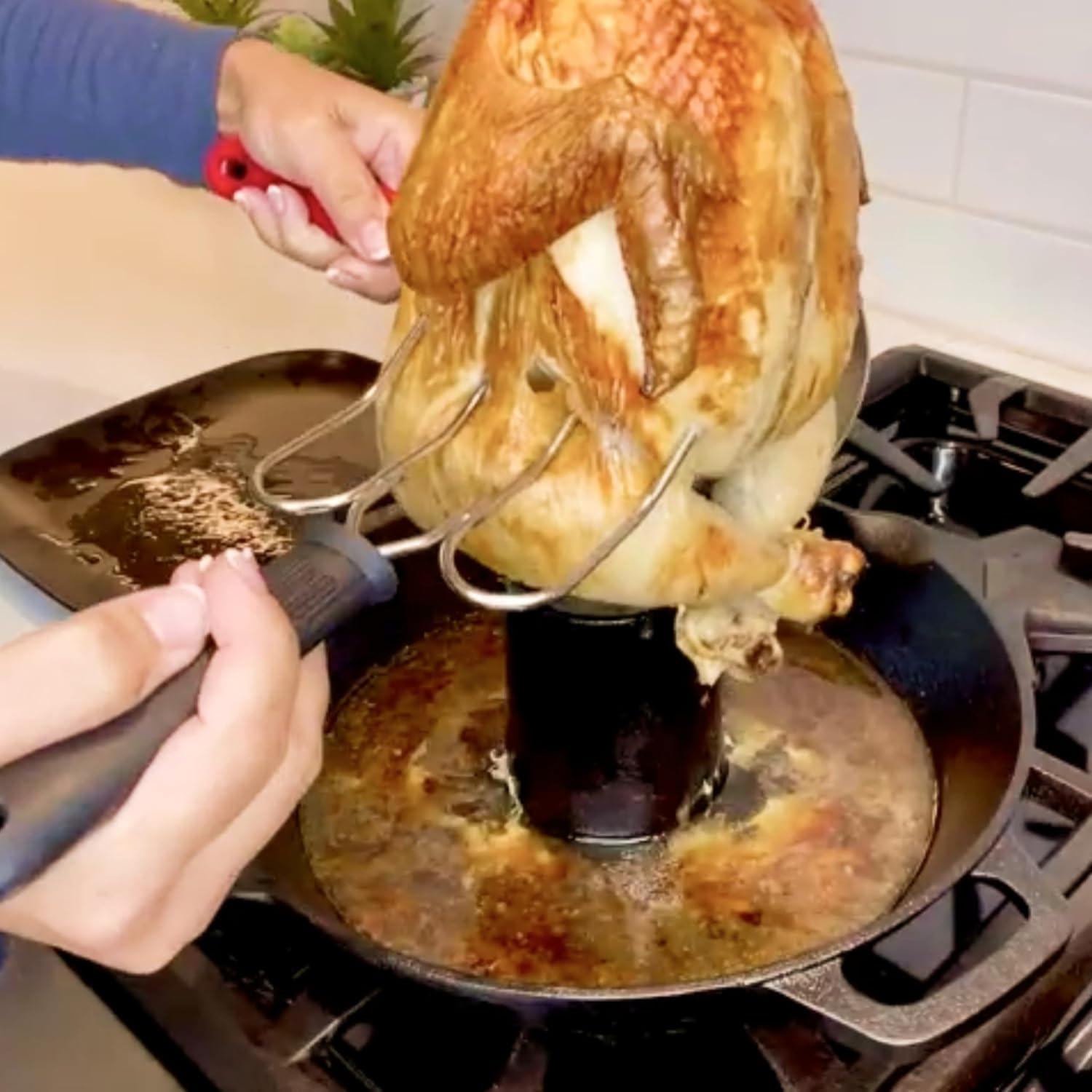 Bruntmor Pre-Seasoned Cast Iron Chicken Roaster Turkey Roasting Pan Use in Oven, Stove