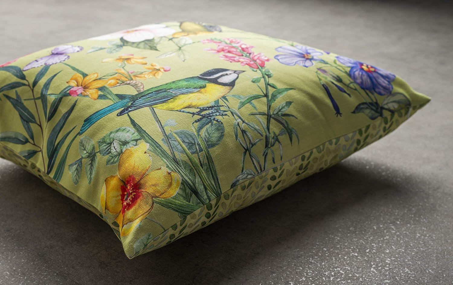 Floral Birds Cotton Decorative Pillow Cover 20" x 20"