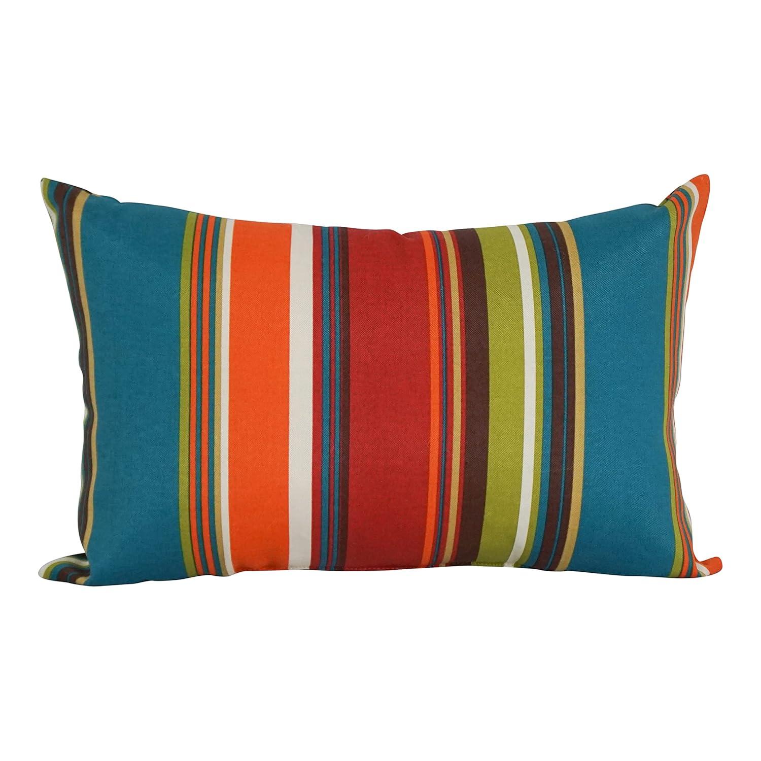 Vibrant Teal and Orange Striped Polyester Outdoor Pillow Set