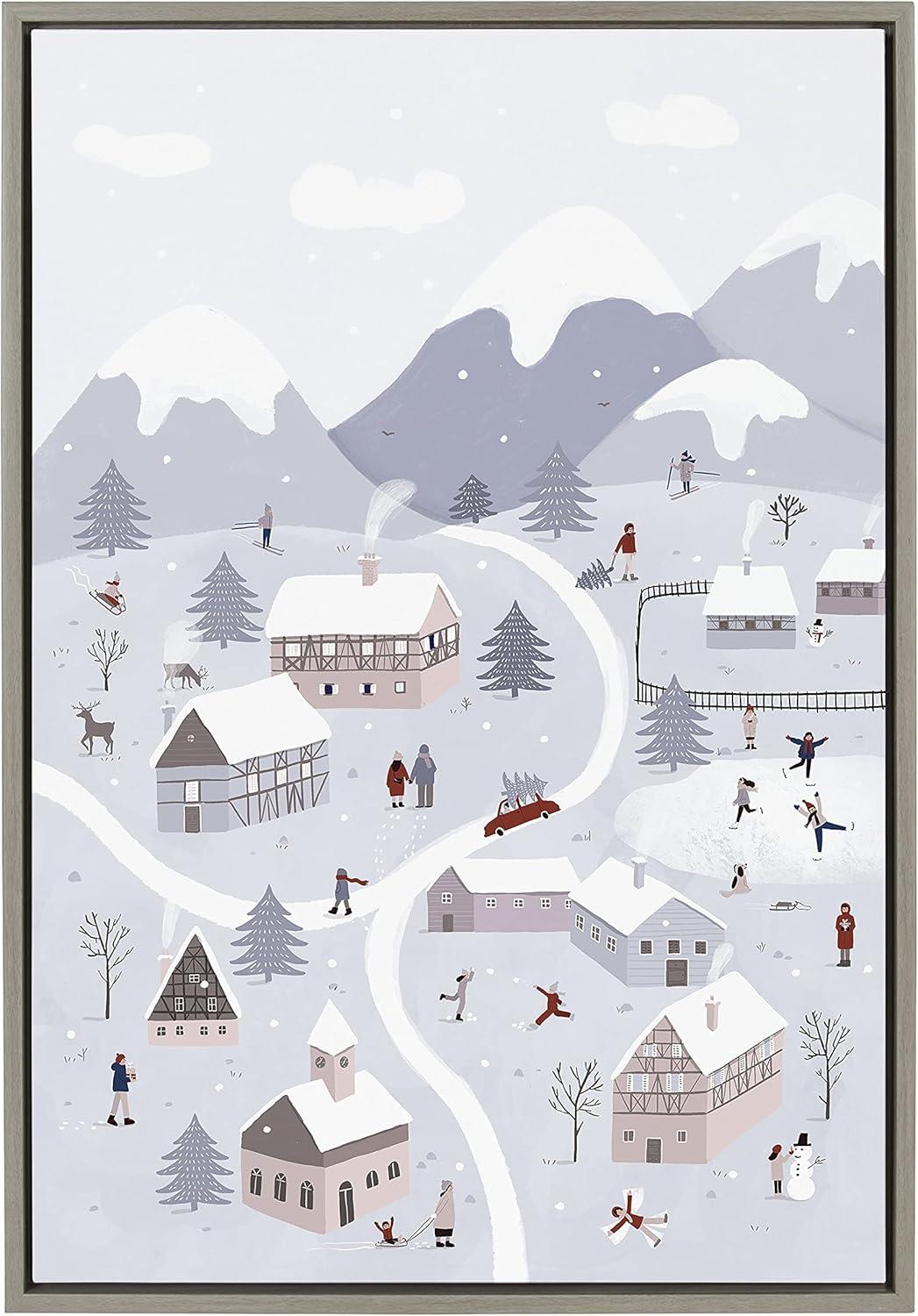 Winter Wonderland Gray Framed Canvas Landscape Print, 23x33