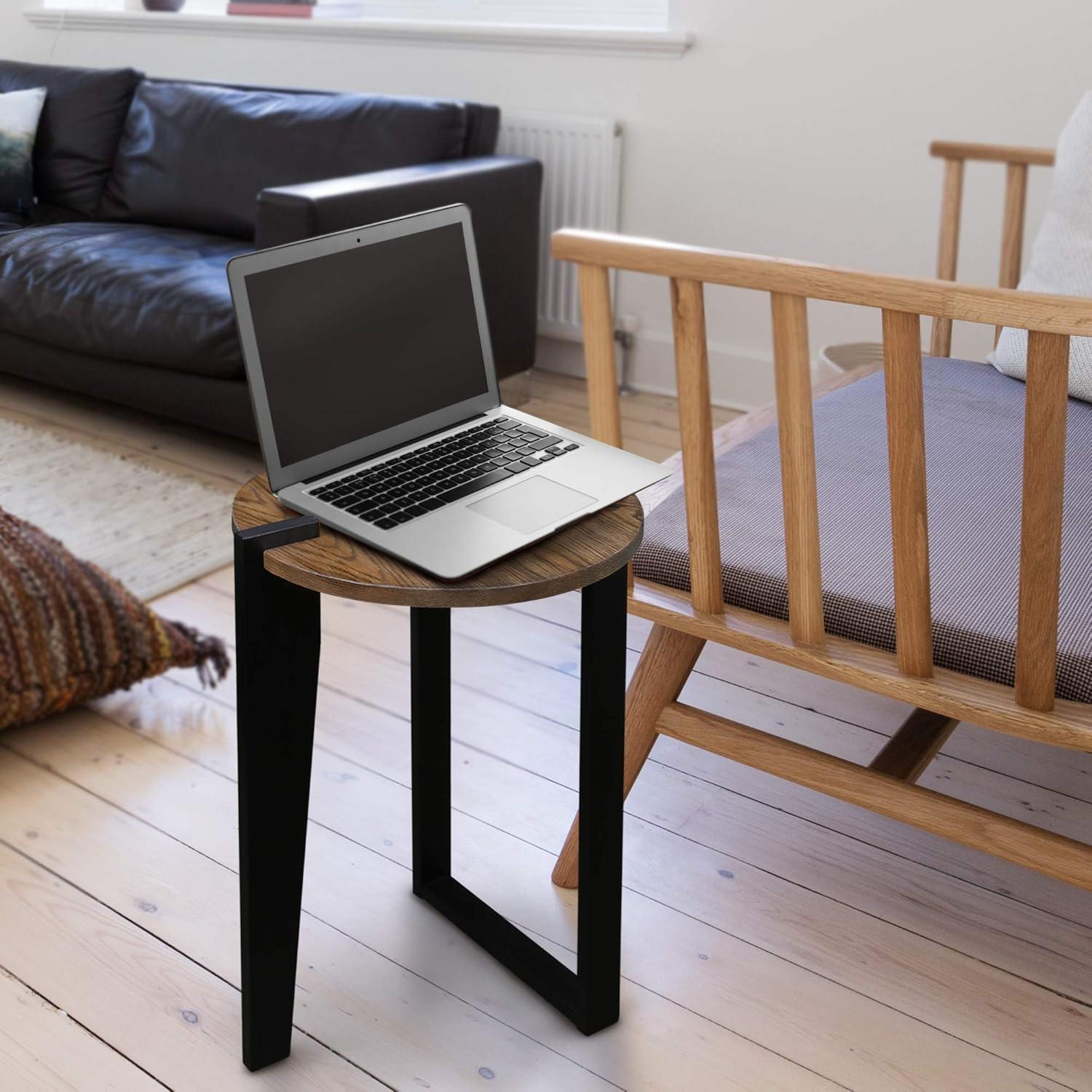 Sundial Two-Tone Forest Gray and Black Round End Table