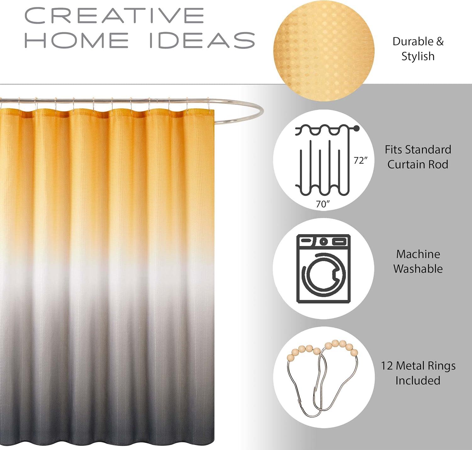 Creative Home Ideas Bathroom Sets with Shower Curtain and Rugs| Shower Curtain Sets with Rugs, Shower Curtain, Liner Set, 2 Chenille Bathmats and 12 Hooks |70 x72| Golden Yellow/White/Grey Ombre