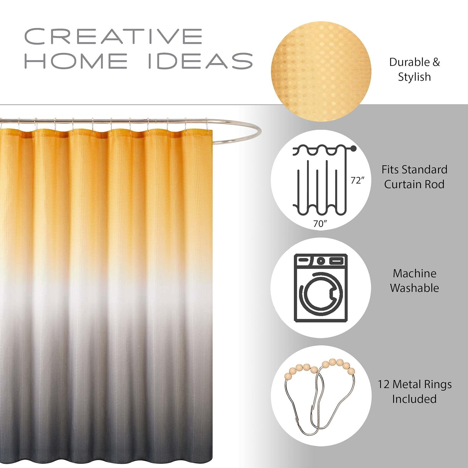 Creative Home Ideas Bathroom Sets with Shower Curtain and Rugs| Shower Curtain Sets with Rugs, Shower Curtain, Liner Set, 2 Chenille Bathmats and 12 Hooks |70 x72| Golden Yellow/White/Grey Ombre