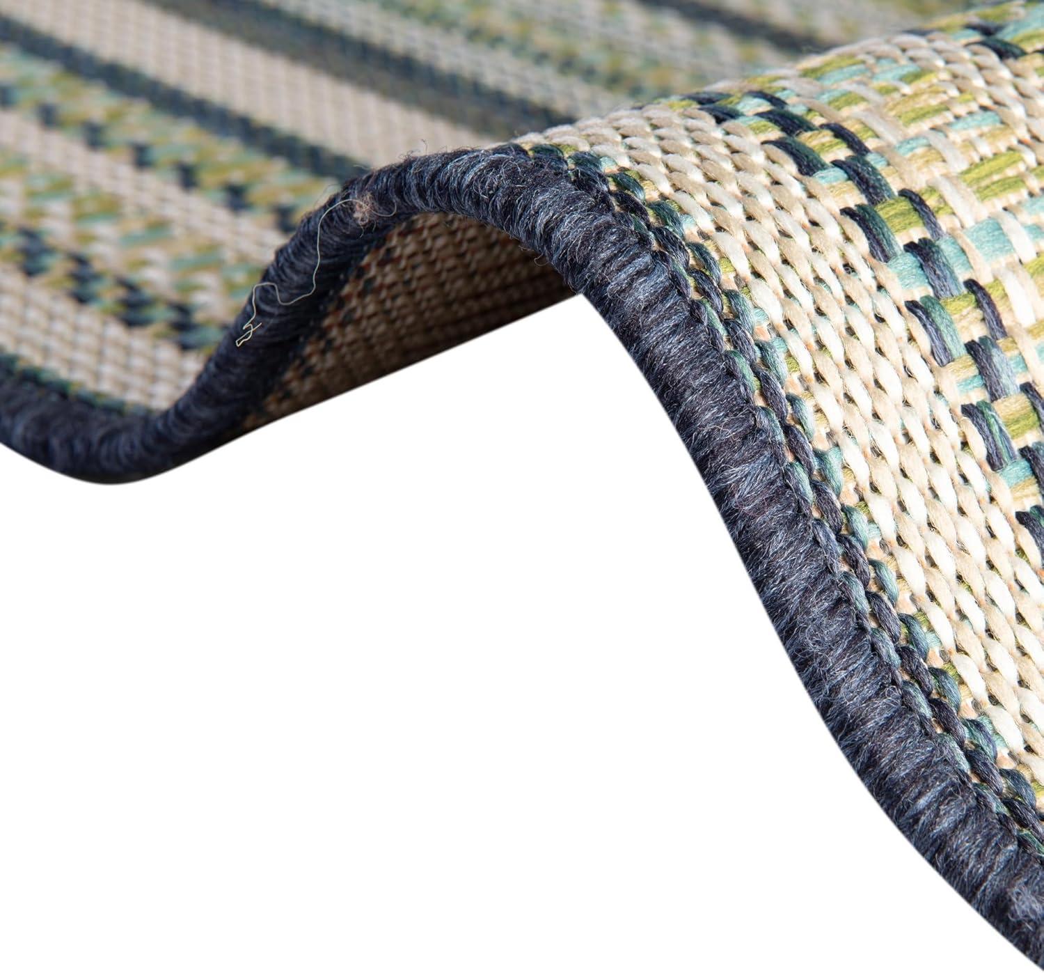 Rugs.com Baja Outdoor Collection Rug – 10 Ft Runner Blue Medium-Pile Rug Perfect for Hallways, Entryways
