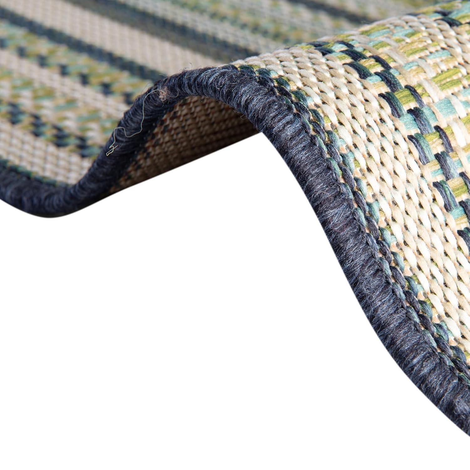 Rugs.com Baja Outdoor Collection Rug – 10 Ft Runner Blue Medium-Pile Rug Perfect for Hallways, Entryways