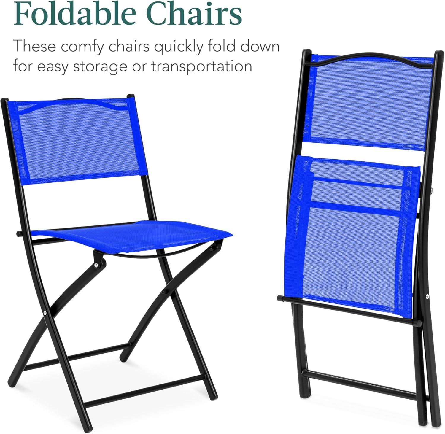 George Oliver 3-Piece Patio Bistro Dining Furniture Set W/ Glass Tabletop, Folding Chairs