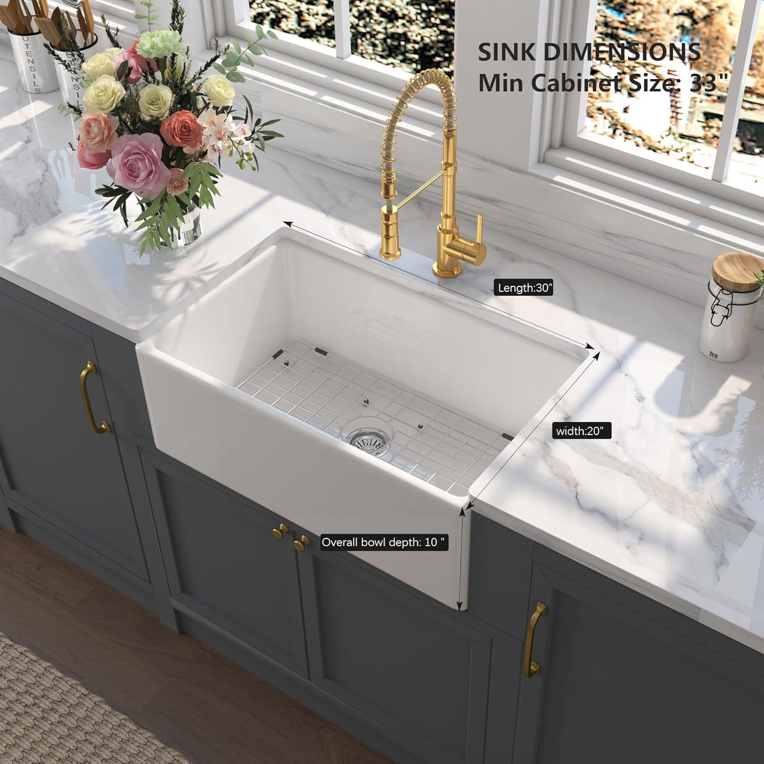 InchWhite Farmhouse Sink Deep Apron Sink Undermount Farmhouse Kitchen Sink Single Farm Sink