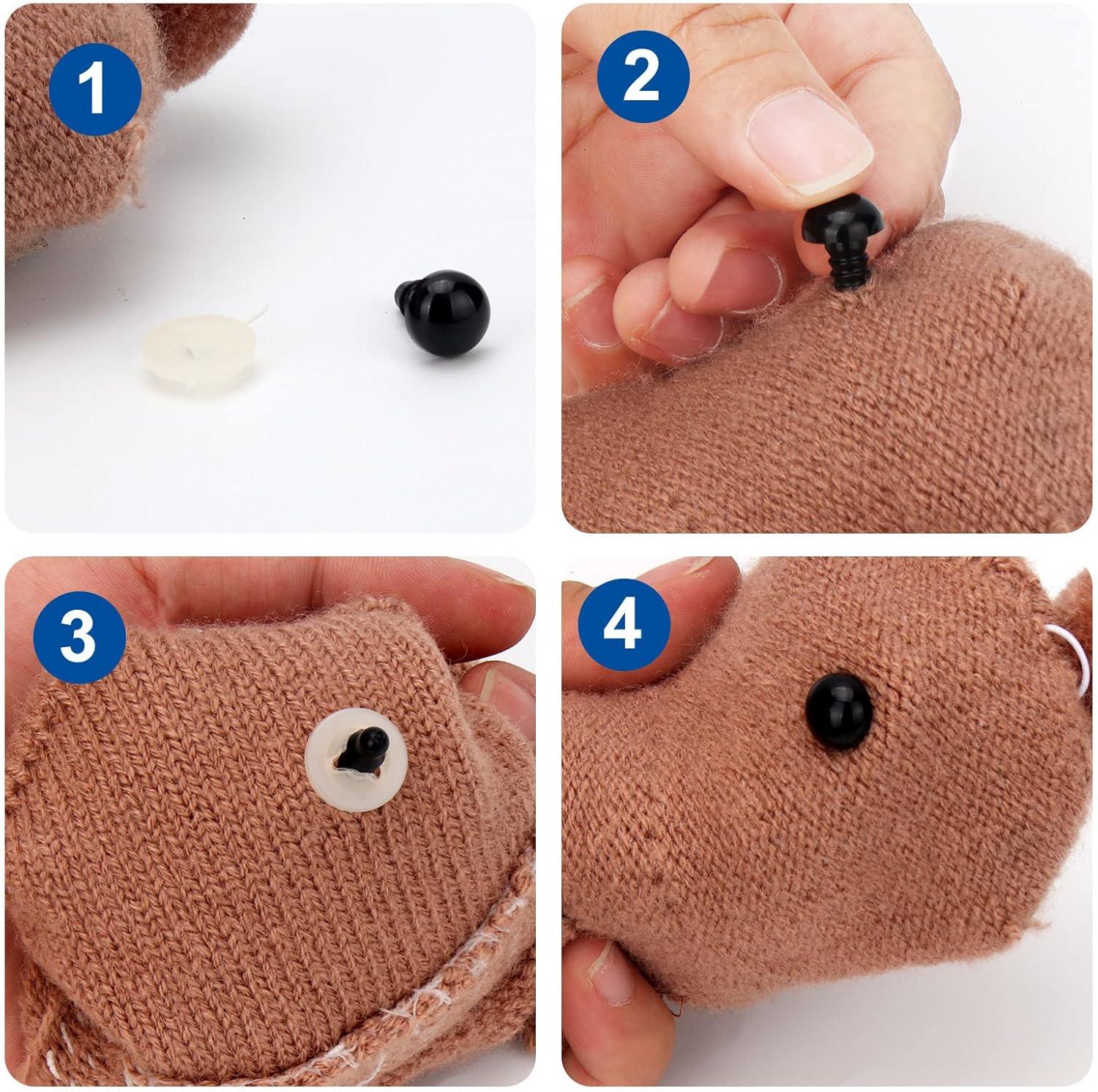 Large Safety Eyes for Amigurumi Crochet 40mm - RuWfpz Stuffed Animal Eyes with Washers, 8Pcs Black Plastic Crochet Safety Eyes for Crafts Doll Bear Plush Animal