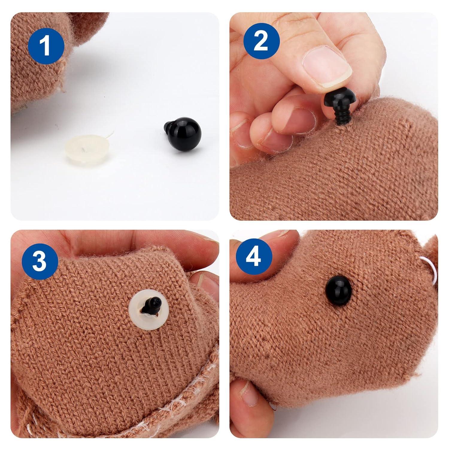 Large Safety Eyes for Amigurumi Crochet 40mm - RuWfpz Stuffed Animal Eyes with Washers, 8Pcs Black Plastic Crochet Safety Eyes for Crafts Doll Bear Plush Animal