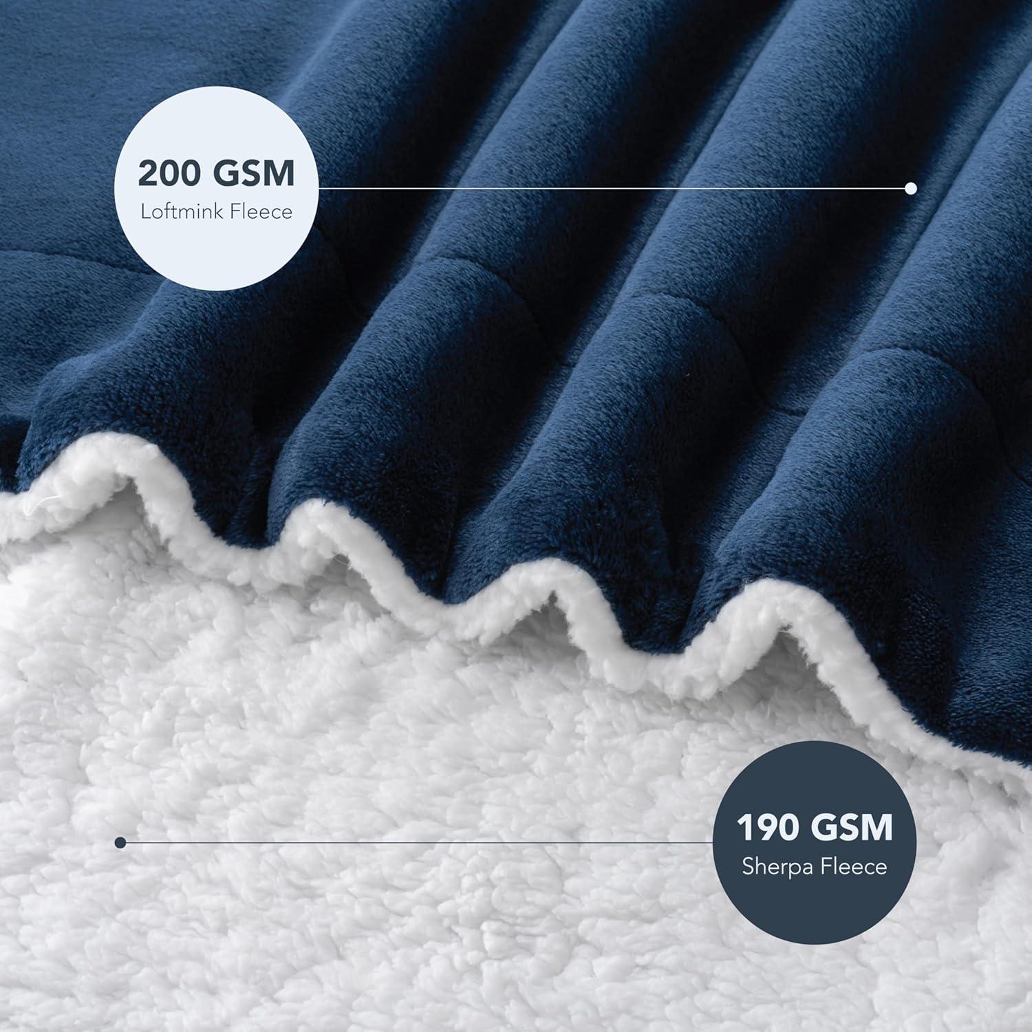 Berkshire Blanket-Sherpa Fleece Blanket, Warm and Soft Loftmink Reversible Blanket for Bed, Sofa and Travel, Dress Blues, 60 in x 90 in