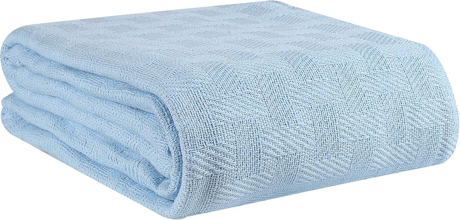 Sky Blue Queen Cotton Basket Weave Blanket