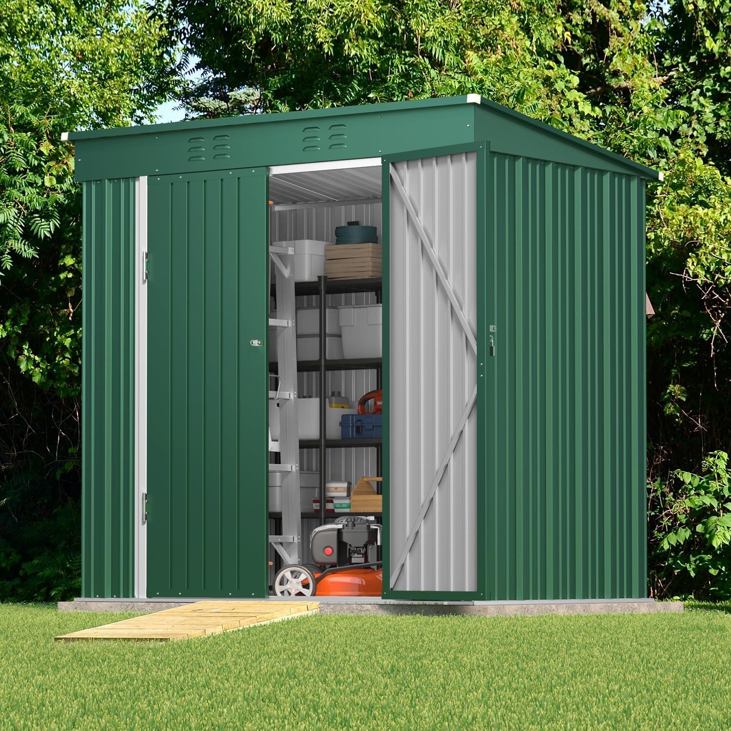 Outdoor Storage Shed, Lofka 6'x 4' Metal Garden Shed with Lockable Door,for Backyard Patio,Green