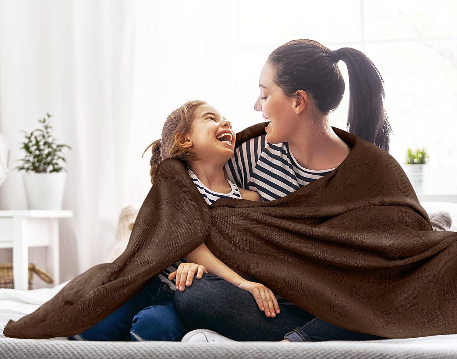 Twin Size Brown Cotton Dobby Weave Throw Blanket