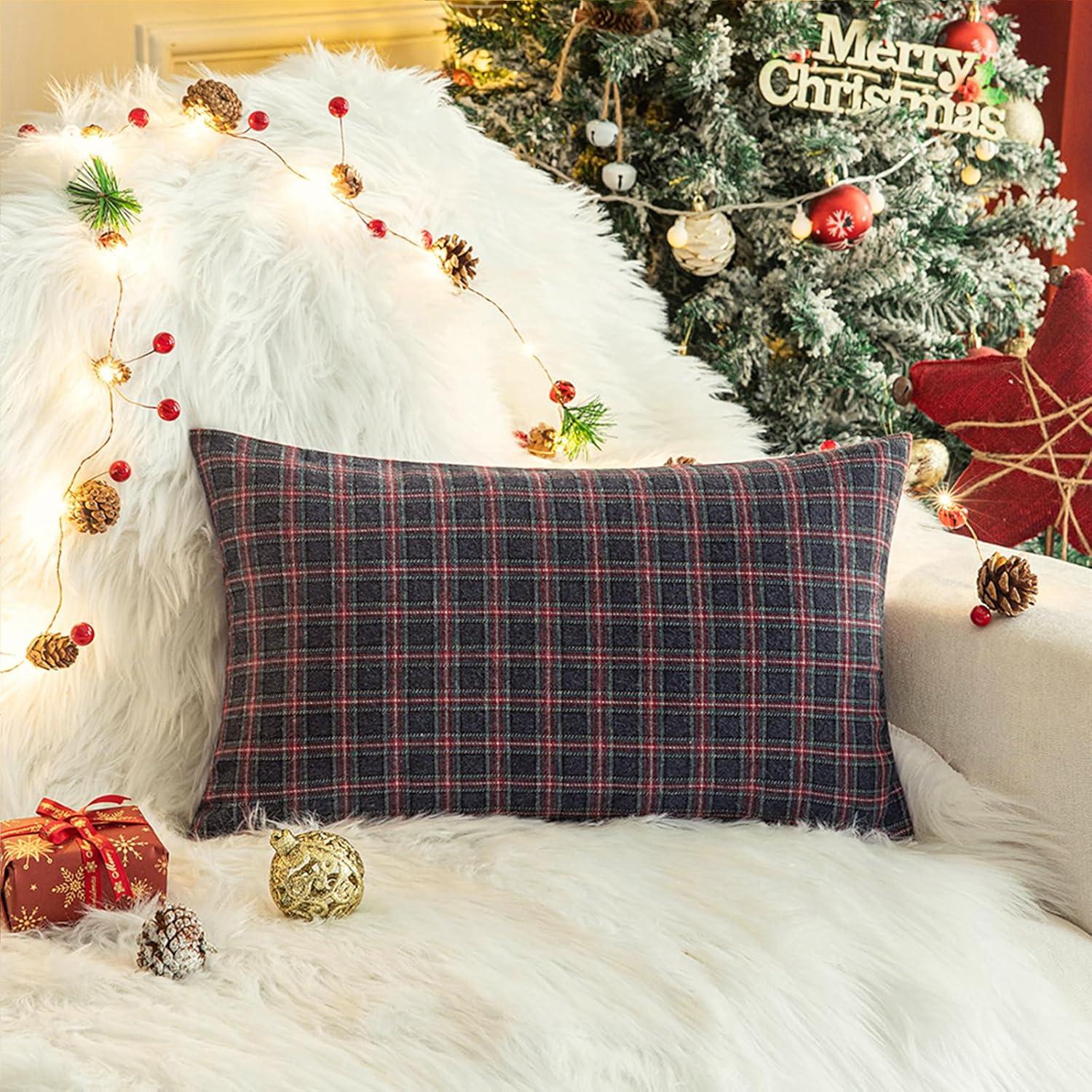 Red and Beige Tartan Plaid Snowflake 18" Polyester Euro Pillow Covers