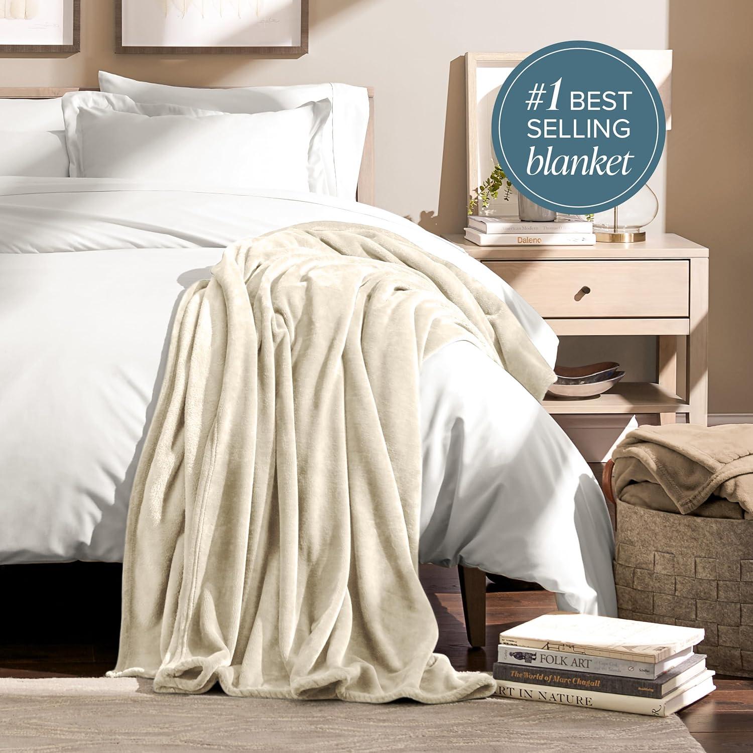 Oyster Microplush Full/Queen Fleece Blanket by Bare Home
