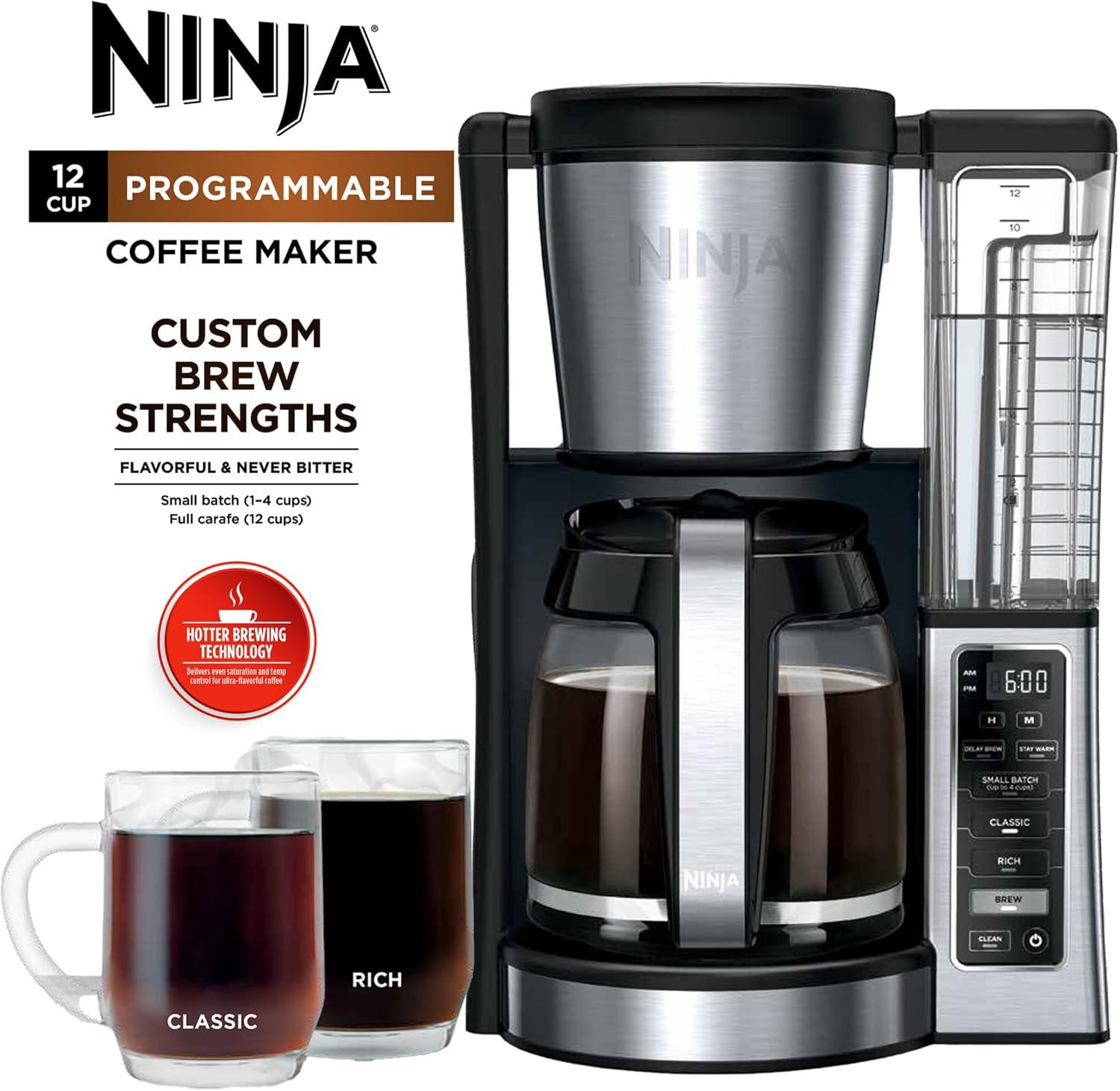 Ninja® 12-Cup Programmable Coffee Brewer, 2 Brew Styles, Adjustable Warm Plate, 60oz Water Reservoir, Delay Brew - Black/Stainless Steel
