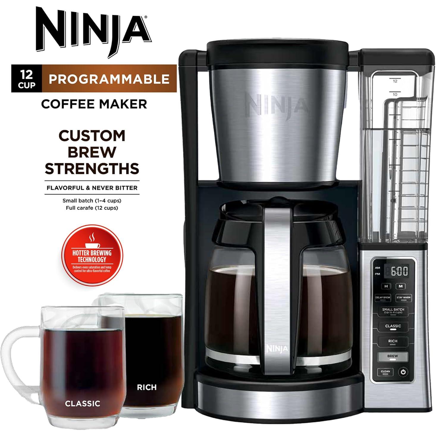 Ninja® 12-Cup Programmable Coffee Brewer, 2 Brew Styles, Adjustable Warm Plate, 60oz Water Reservoir, Delay Brew - Black/Stainless Steel