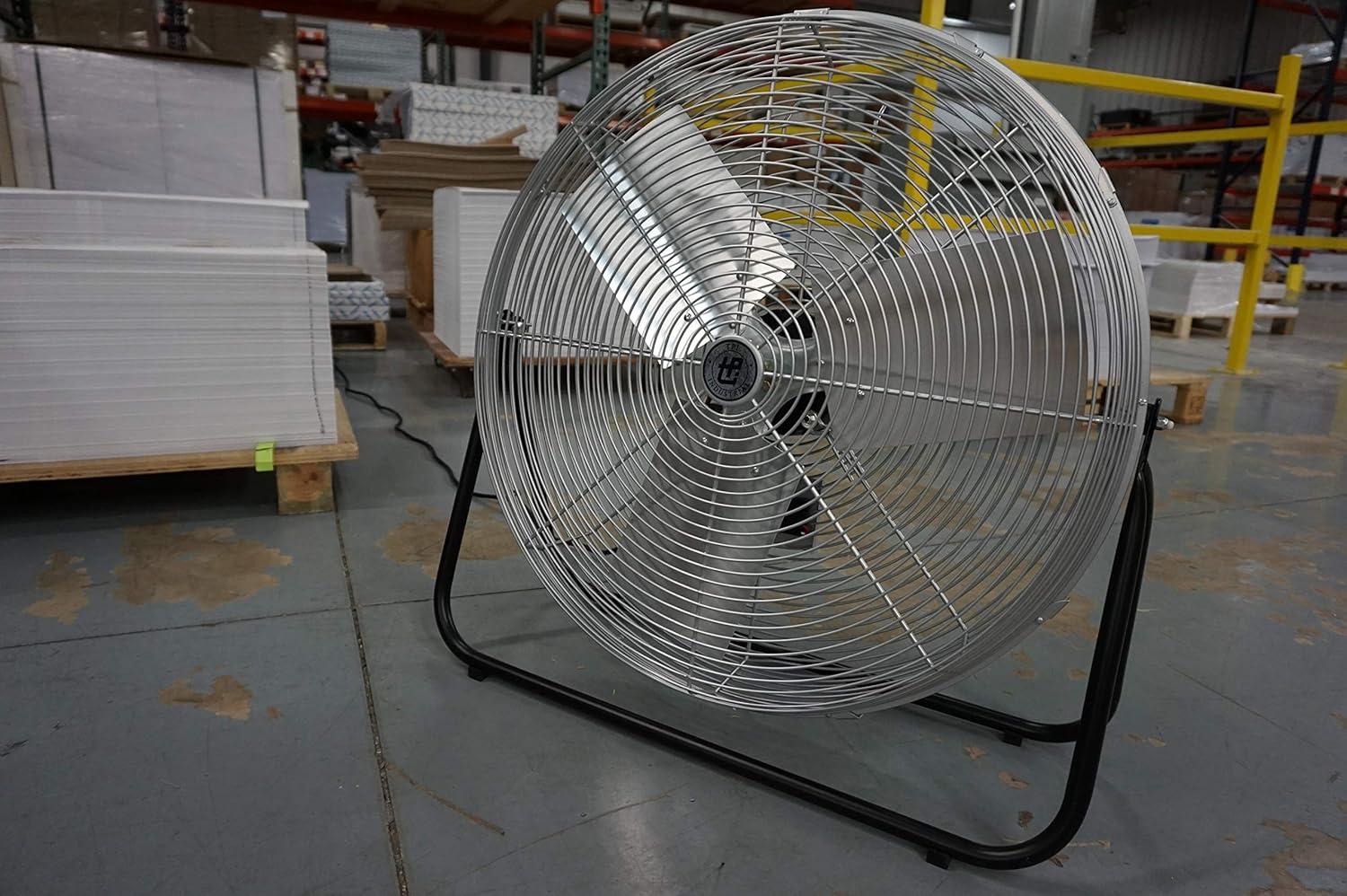 Gray 24-Inch Aluminum Industrial Floor Fan with 3-Speed Dial