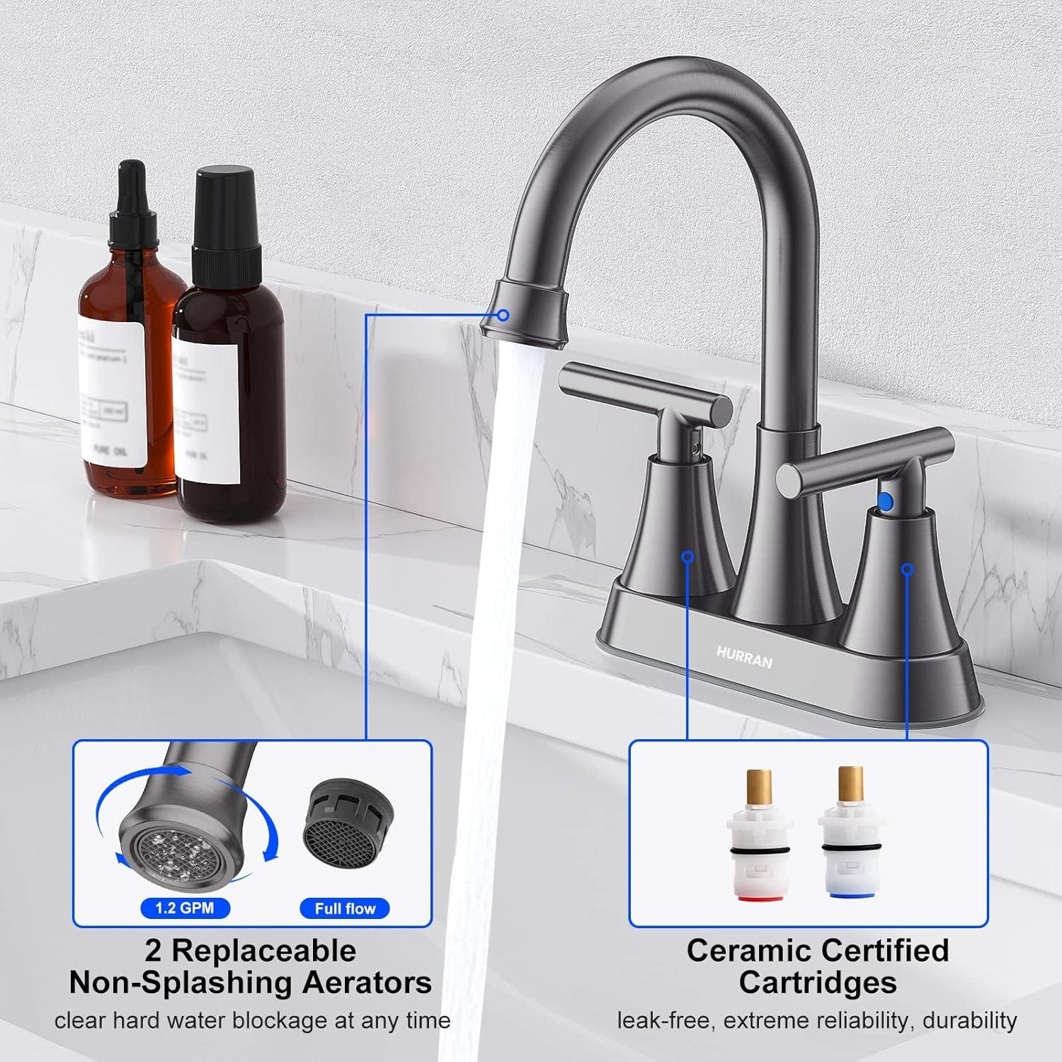 4 Inch Bathroom Faucets for Sink 3 Hole, Faucet for Bathroom Sink with Pop-up Drain & Supply Hoses, 2-Handle 360 Swivel Spout Stainless Steel Lead-Free, Centerset Faucet for Vanity Lavatory