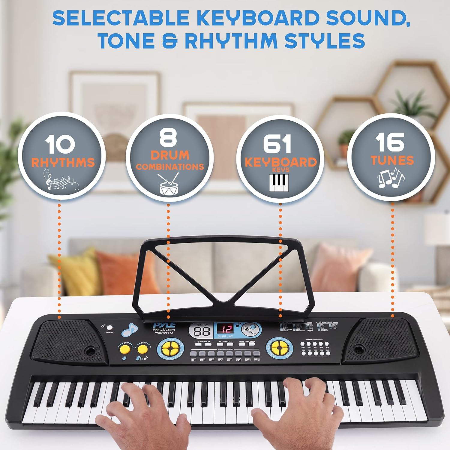 Pyle Teclado de Piano Musical Electrónico Portátil y Plegable con Keys Estándar de 61 y 129 Tonos