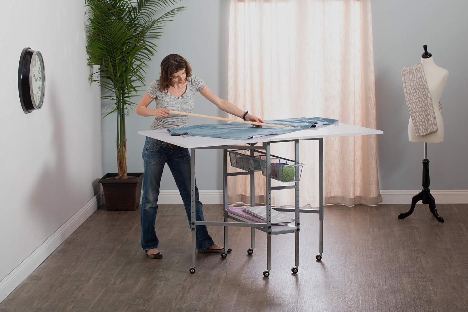 Sew Ready 58.75'' x 36.5'' Foldable Sewing Table with Sewing Machine Platform and Wheels