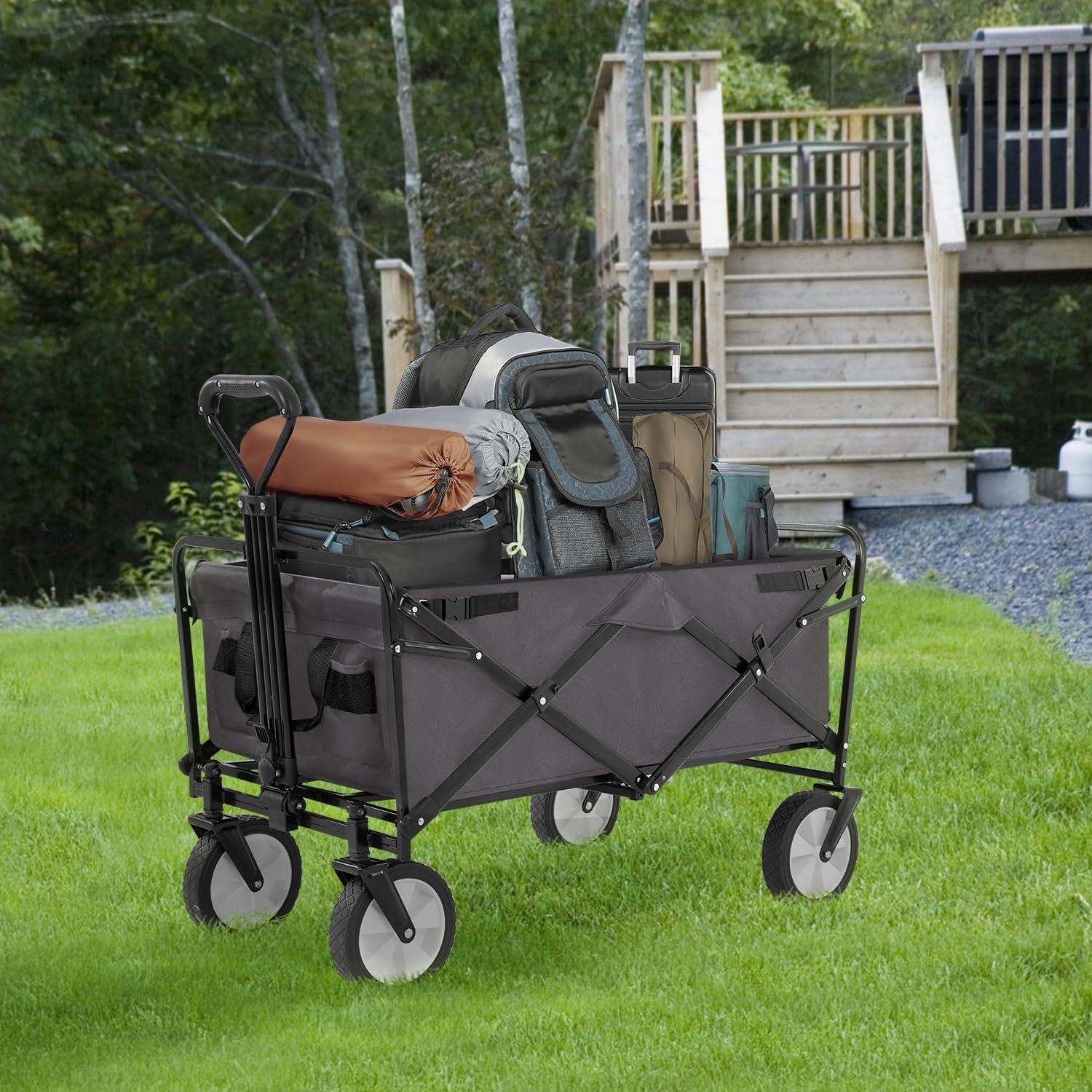 CL.HPAHKL Collapsible Wagon Cart Foldable Garden Wagon Cart Utility Wagon with All-Terrain Wheels, Grey