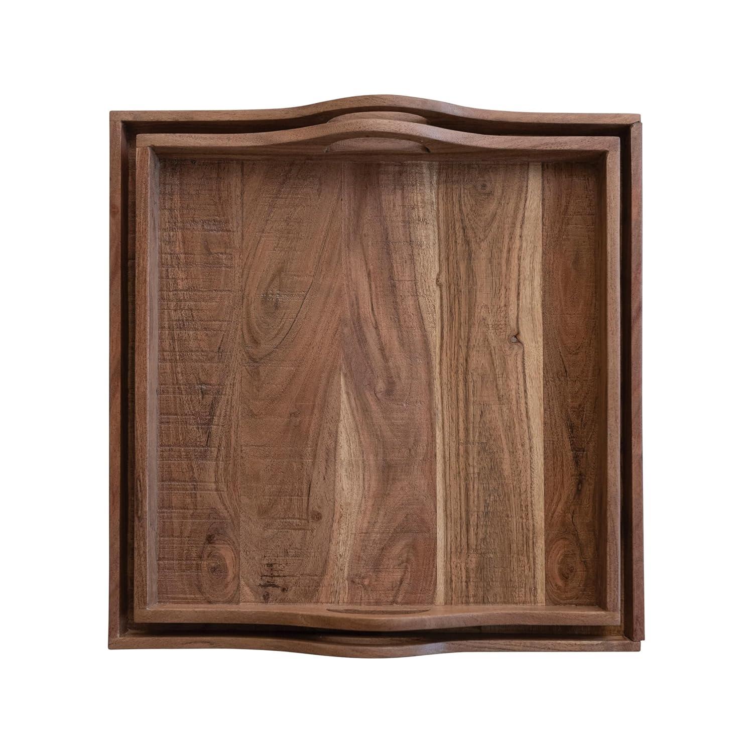 Creative Co-Op Square Acacia Wood Trays with Handles, Natural, Set of 2
