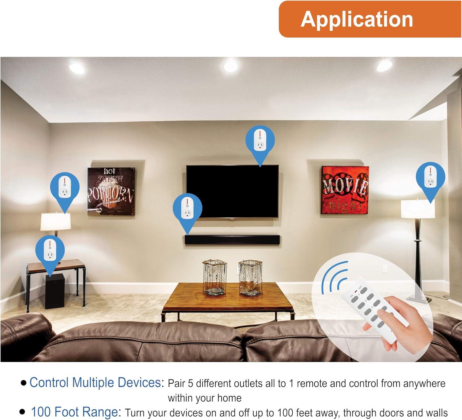 Jtd 5 Pack Remote Control Outlet Switch 3Rd Generation Energy Saving Autoprogrammable Wireless Electrical Plug Switch For Household Appliances Lighting Andamp Electrical Equipment 2 Remotes