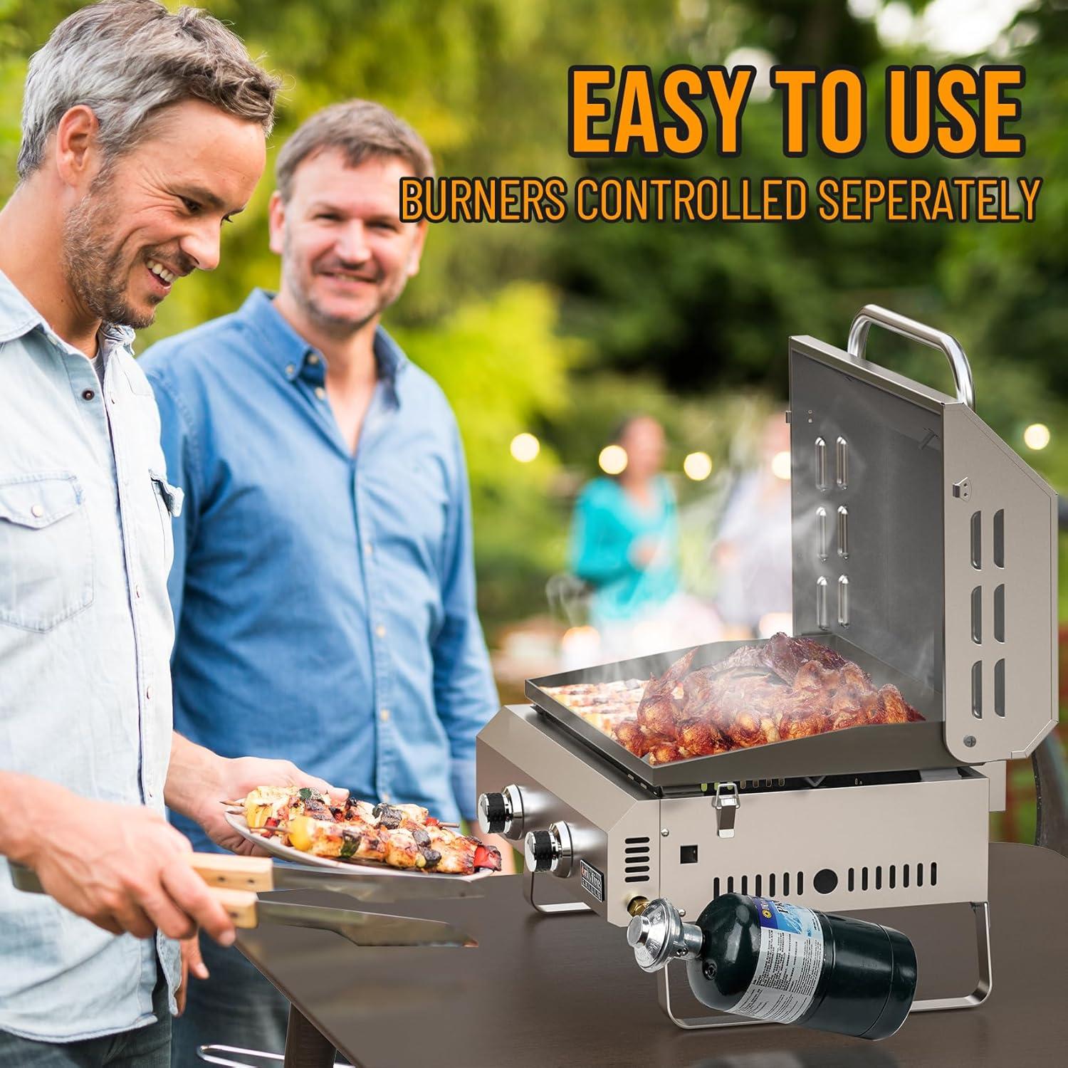 Onlyfire 2-Burner Stainless Steel Propane Gas Griddle with Lid