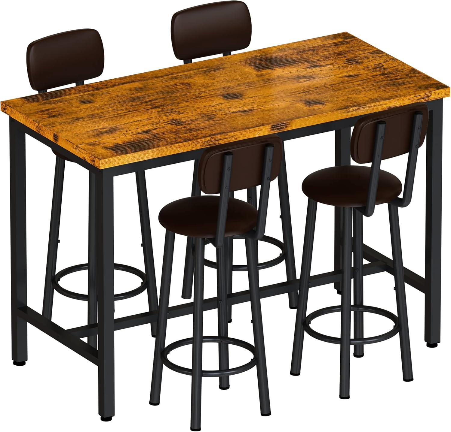 Recaceik Bar Table and Chairs Set Industrial Counter 35.4"H Table Set with 4 PU Upholstered Stools