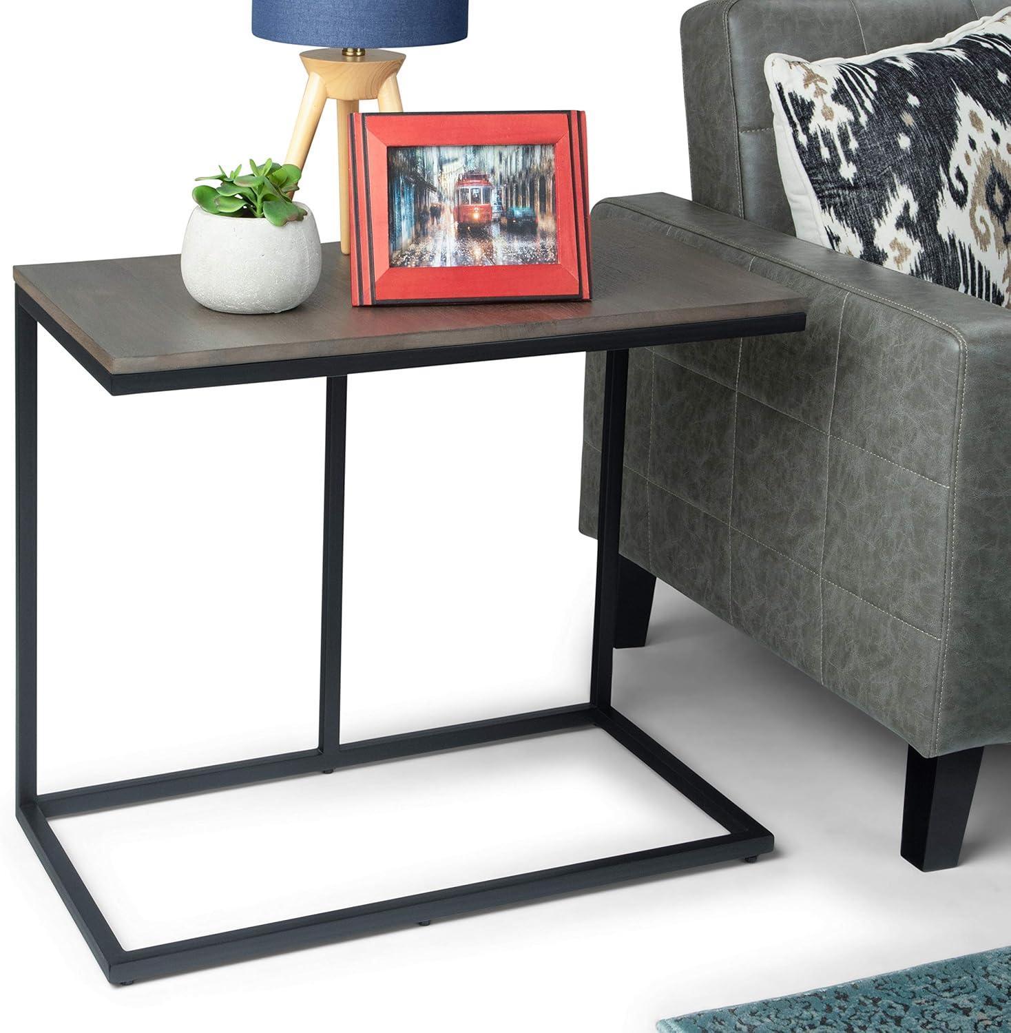 Ward 28"W SOLID MANGO WOOD and Metal Square Industrial C Side Table in Warm Gray