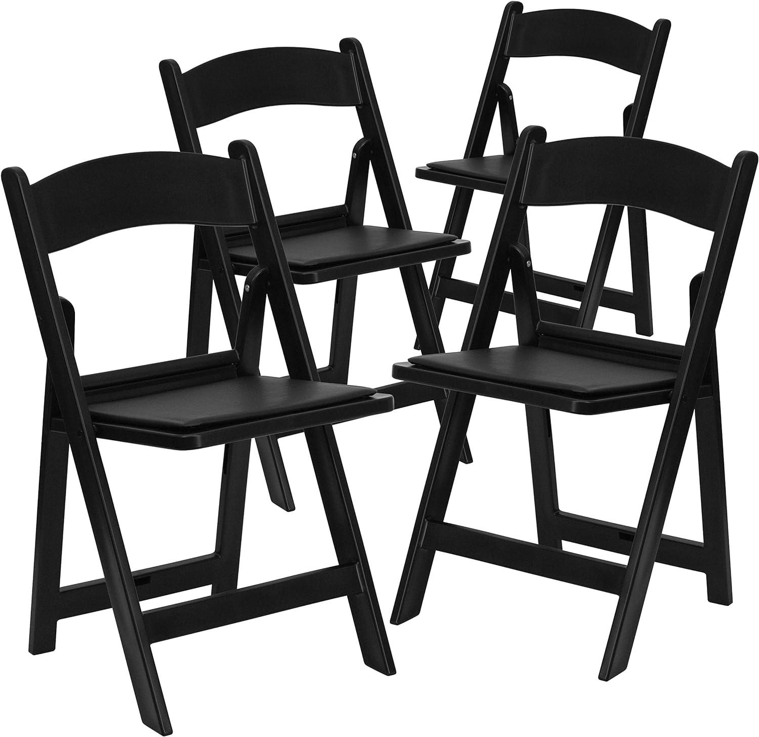 Elegant Black Resin 35.5" Folding Chair Set with Vinyl Padded Seats