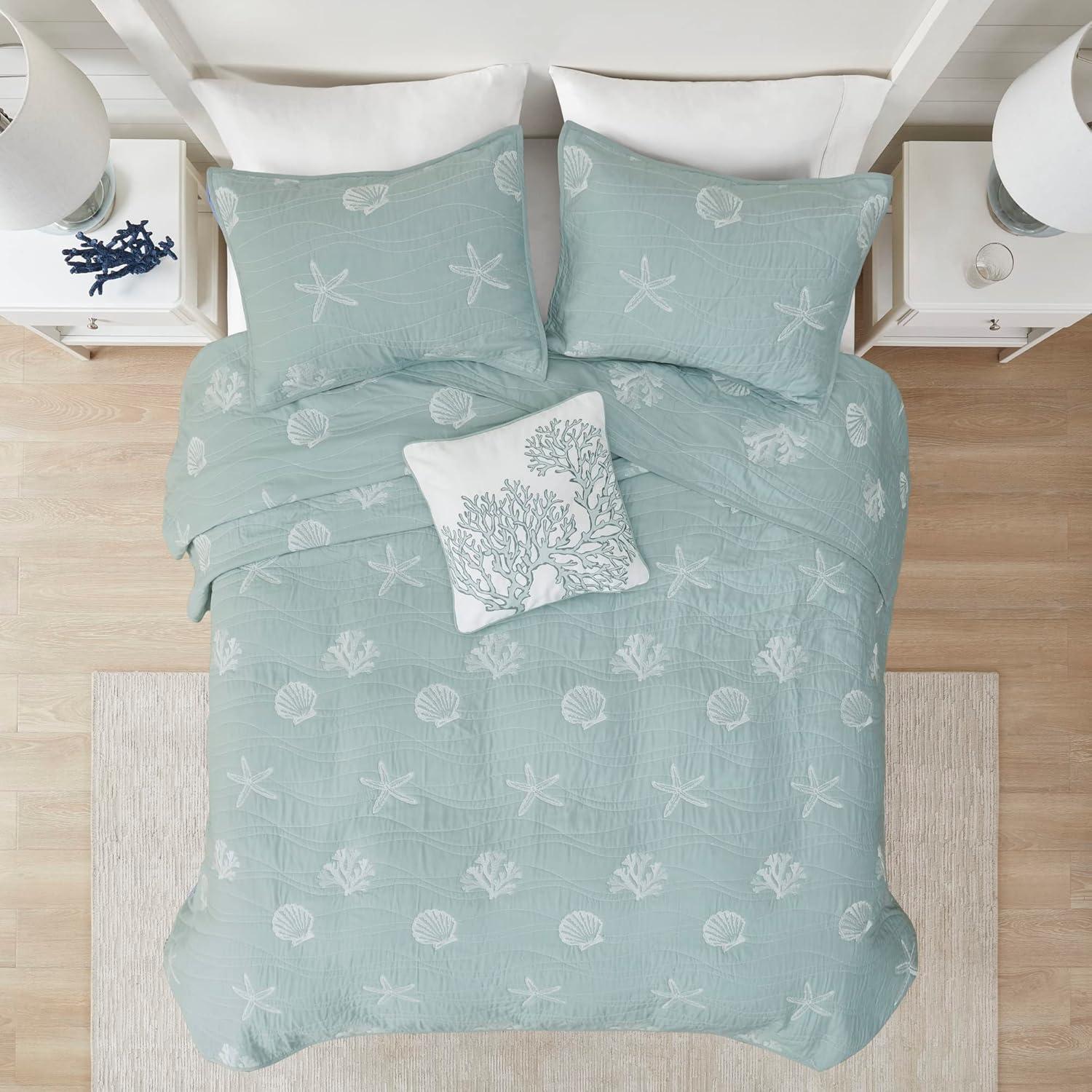 Harbor House Seaside 4 Piece Cotton Reversible Embroidered Quilt Set