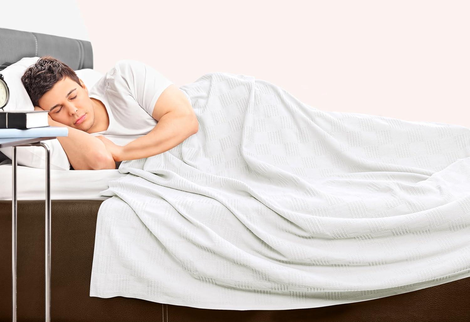 KIBNOF Bedding 100% Cotton Blanket [Queen Size - 90x90 Inch] 350GSM Lightweight, Soft and Breathable Thermal Blanket for All Seasons