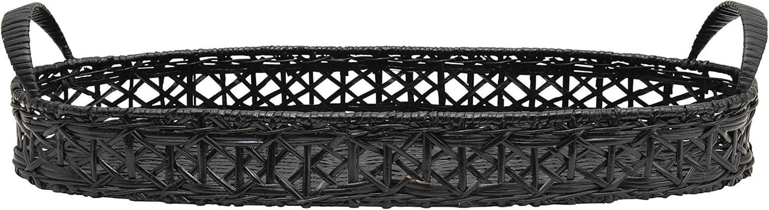 Creative Co-Op Decorative Hand-Woven Rattan Tray with Handles, Black