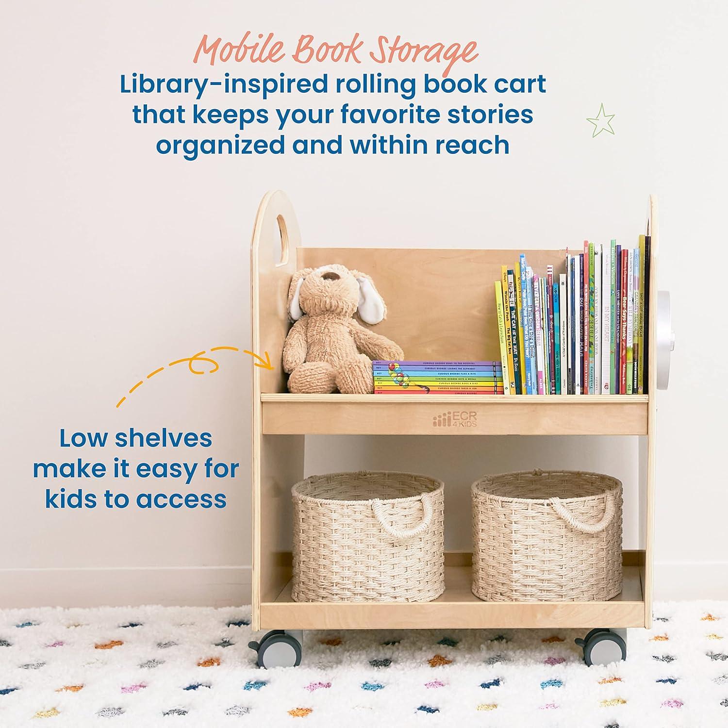 ECR4Kids Mobile Book Cart with Countdown Timer, Classroom Bookshelf