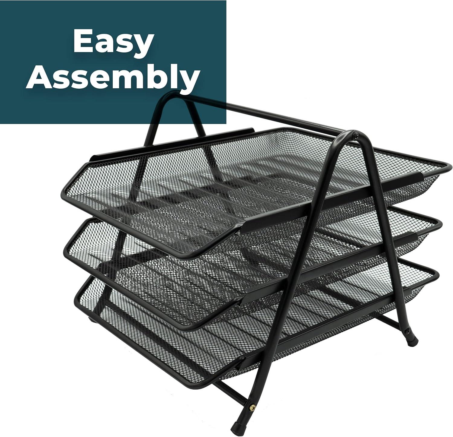 GreenCo Mesh 3 Tier Document, Letter Tray, Desk Organizer, File Organizer, Black