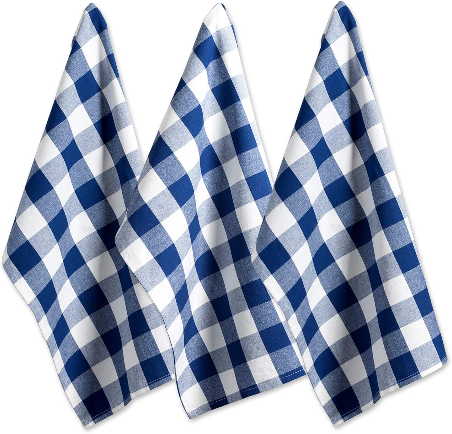 Navy and Cream Cotton Checkered Dishtowel Set, 20x30, 3 Piece