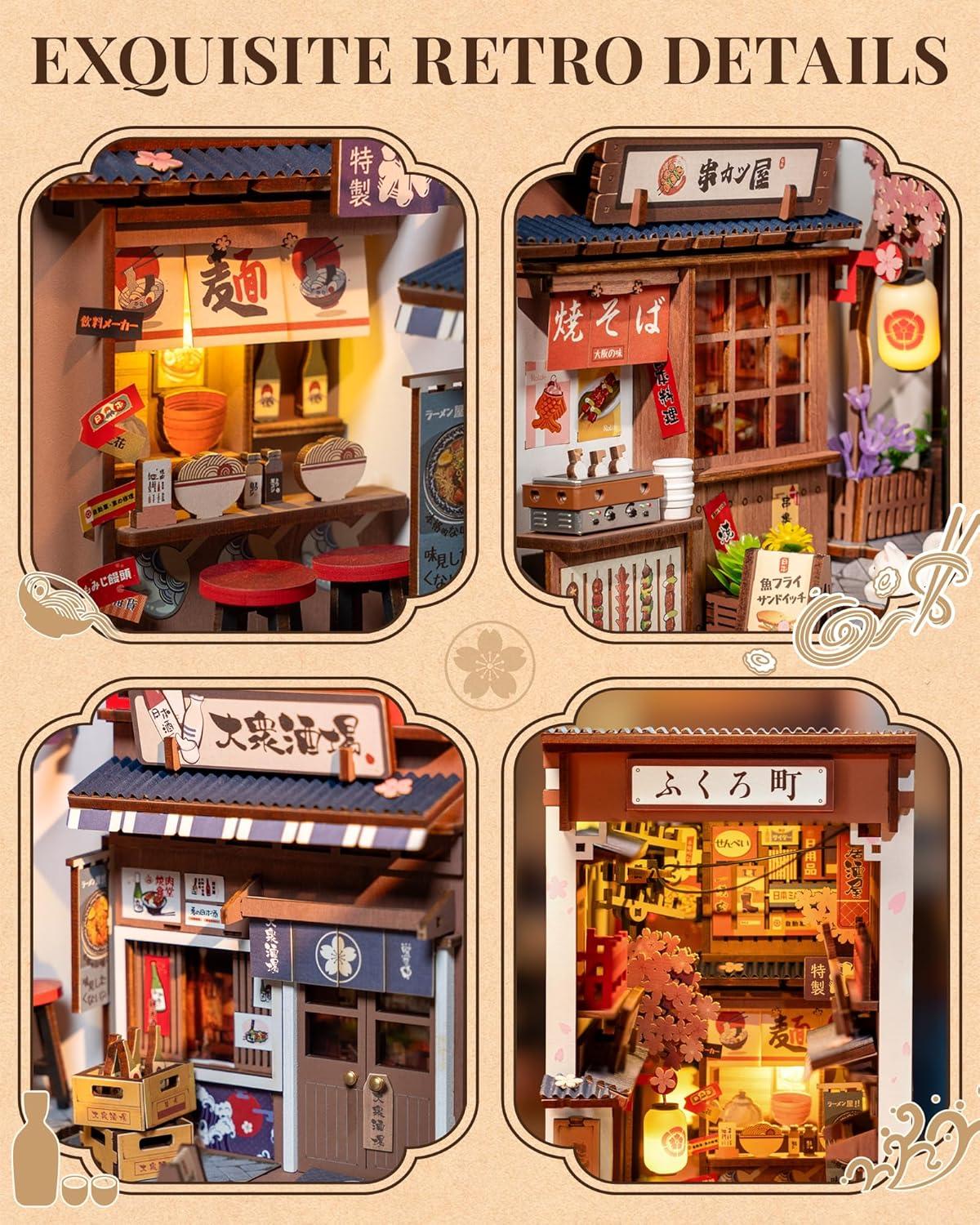 Rolife Book Nook 3D Jigsaw Puzzle Sakura Wine Alley Wooden Model Building Kit Decorative Bookend Stand DIY Bookshelf Insert Decor Gift for Teen Adults