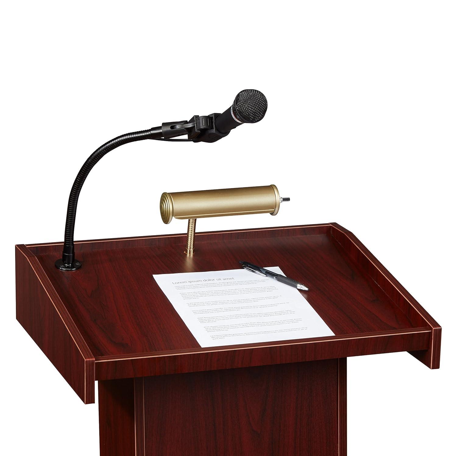 Mahogany and Black Multimedia Workstation Lectern with Brass Lamp