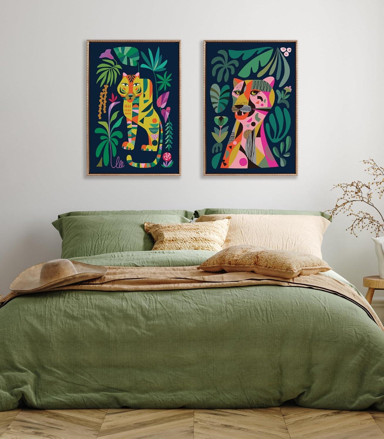 Colorful Leopard Print on Canvas with Gold Beaded Frame