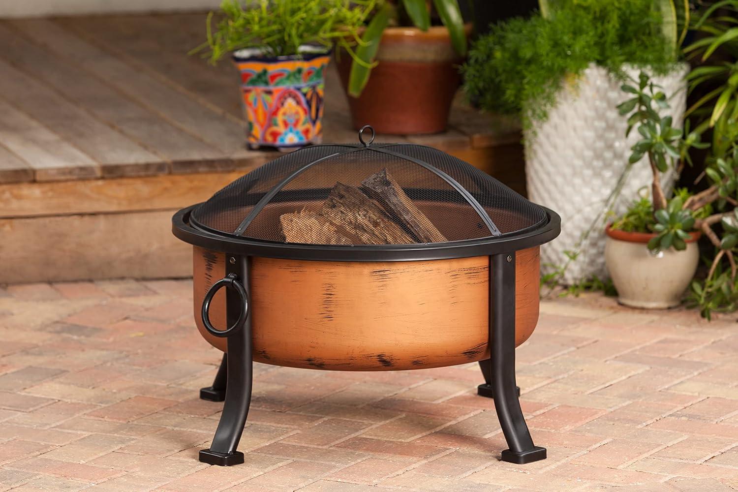 Fire Sense Lumina Firepit Copper Finish Fire Bowl Spark Screen & Screen Lift Tool Included-Round-24"