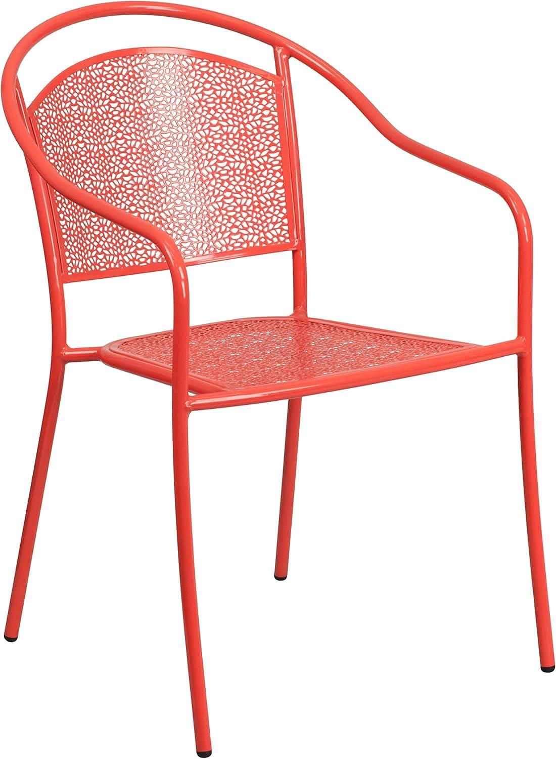 Flash Furniture Commercial Grade 35.5" Square Coral Indoor-Outdoor Steel Patio Table Set with 4 Round Back Chairs