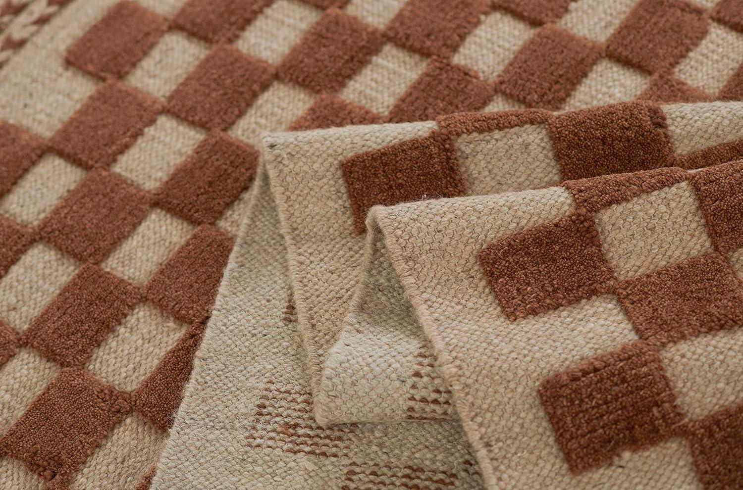 Momeni 5'x8' Willow Check Handwoven Area Rug Brown: Wool, Low Pile, Classic Pattern, Indoor, Handmade, Rectangle
