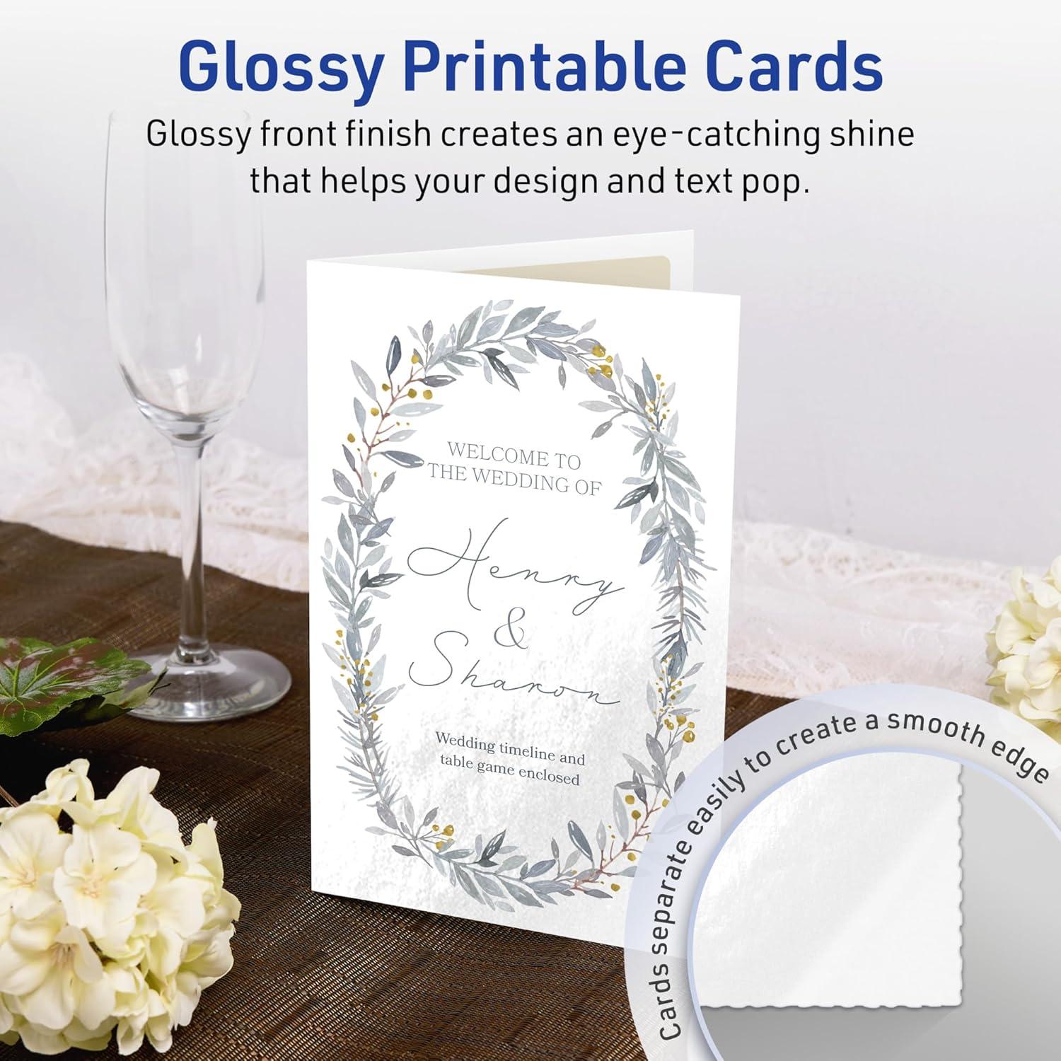 Avery Printable Greeting Cards, 5.5" x 8.5", Glossy White, 50ct