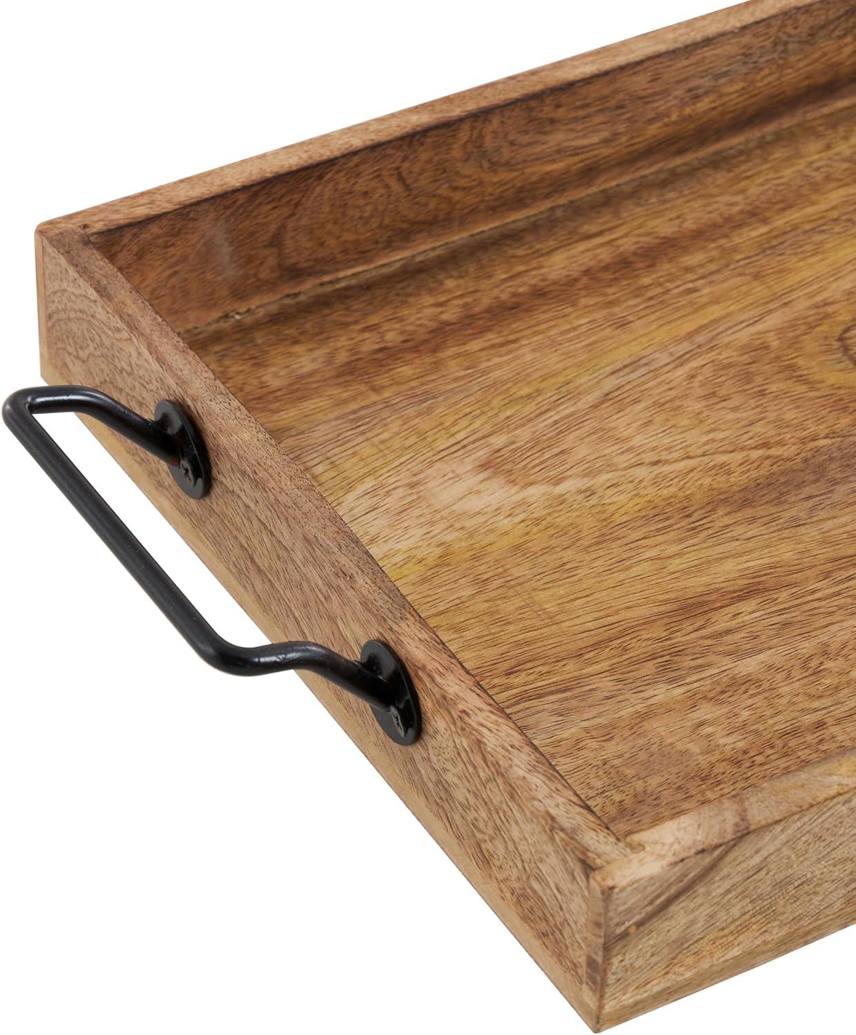 Set of 3 Farmhouse Slat Style Mango Wood and Iron Trays Brown - Olivia & May: Ottoman, Basket Design, 24-Inch