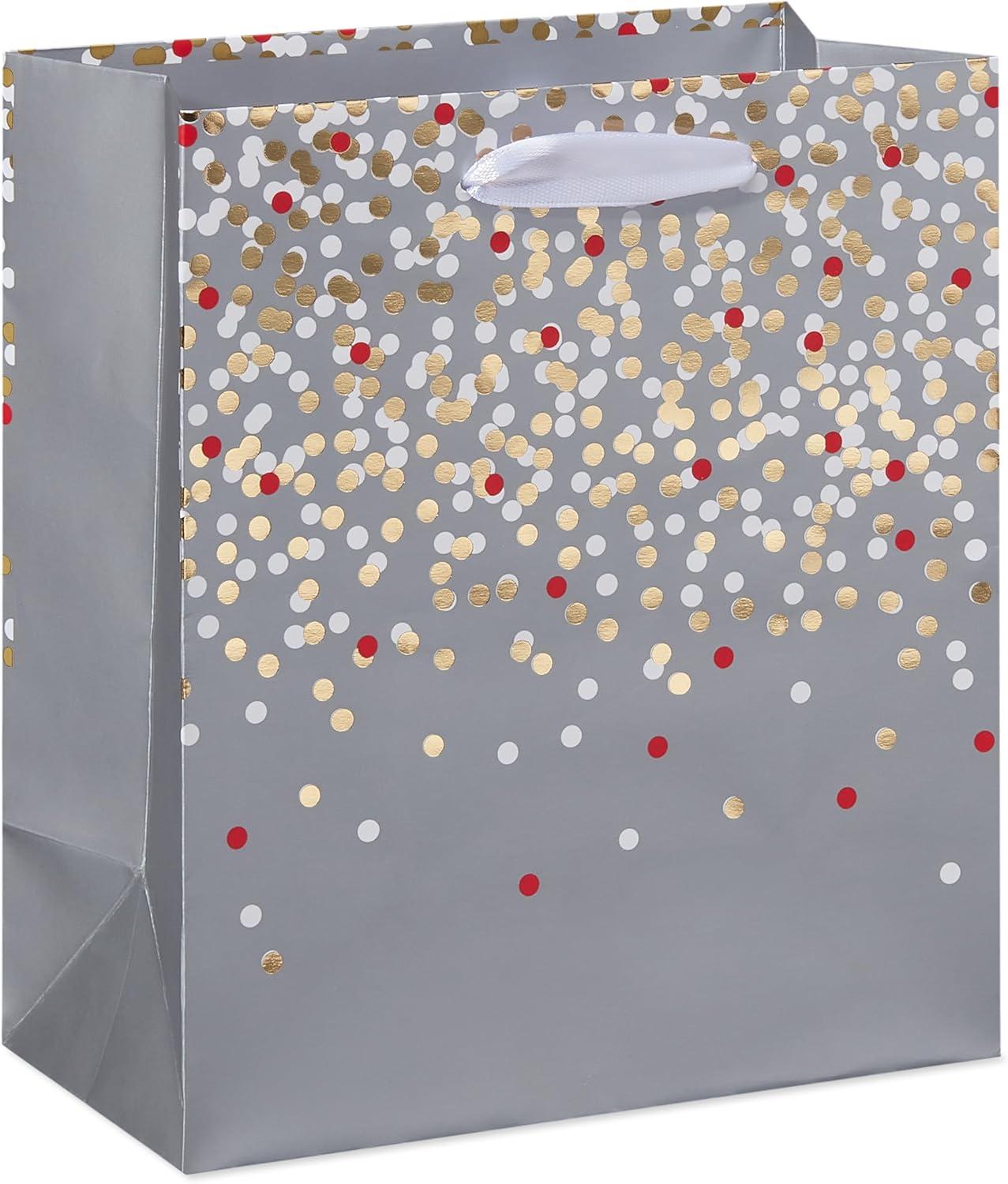 American Greetings Small Christmas Gift Bags, Gold and Silver Patterns (5 Bags)