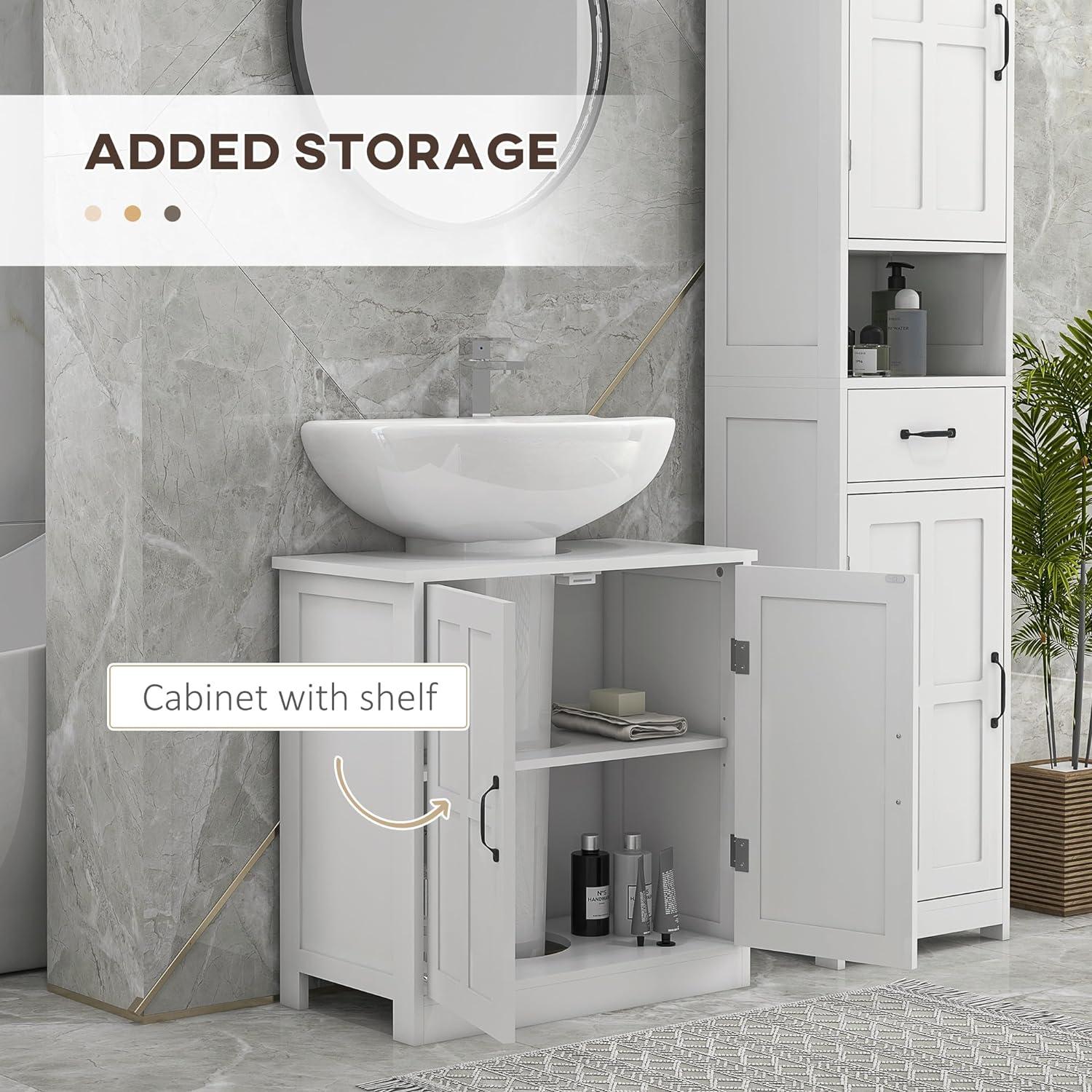 kleankin Pedestal Sink Storage Cabinet, Under Sink Cabinet, Bathroom Vanity Cabinet with Double Doors and Adjustable Shelf, White