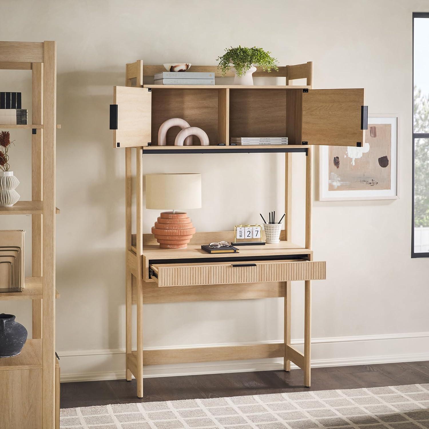 Walker Edison Freya Urban Industrial Ladder Desk with Metal Magnet Board, 36 Inch, Rustic Oak